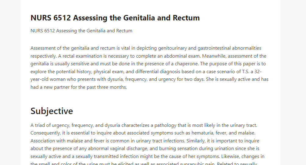 NURS 6512 Assessing the Genitalia and Rectum