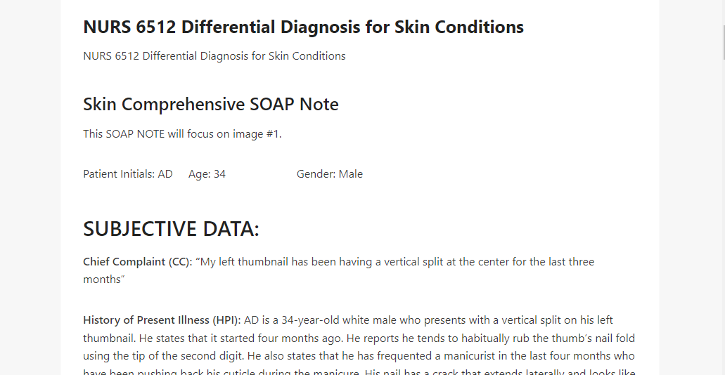 NURS 6512 Differential Diagnosis for Skin Conditions 
