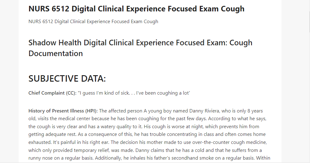 NURS 6512 Digital Clinical Experience Focused Exam Cough