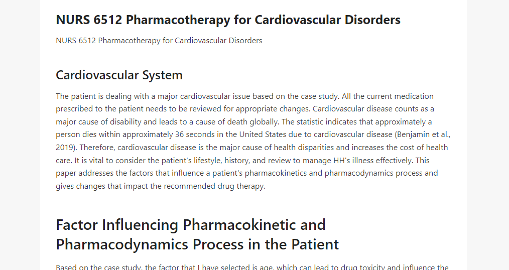 NURS 6512 Pharmacotherapy for Cardiovascular Disorders