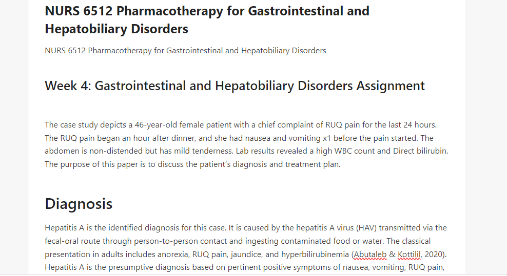 NURS 6512 Pharmacotherapy for Gastrointestinal and Hepatobiliary Disorders 
