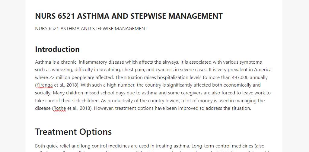 NURS 6521 ASTHMA AND STEPWISE MANAGEMENT 