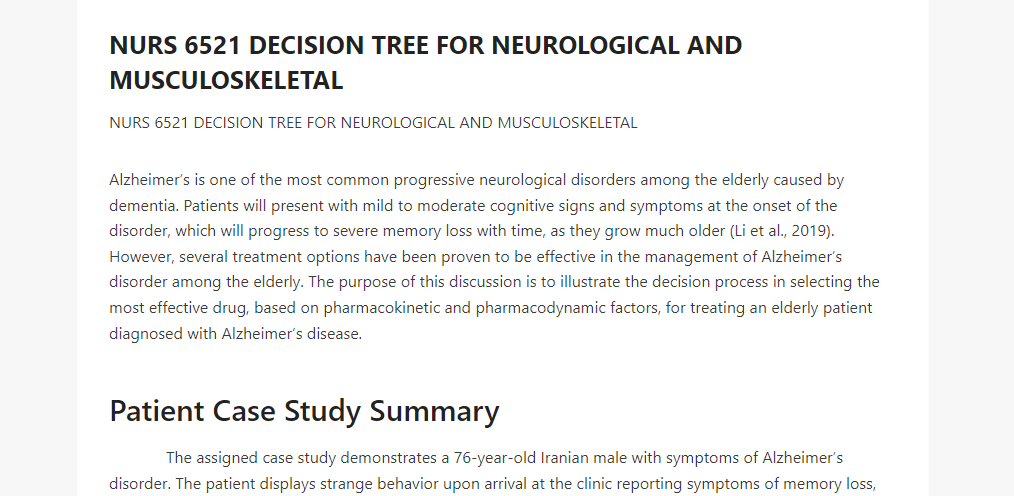 NURS 6521 DECISION TREE FOR NEUROLOGICAL AND MUSCULOSKELETAL 