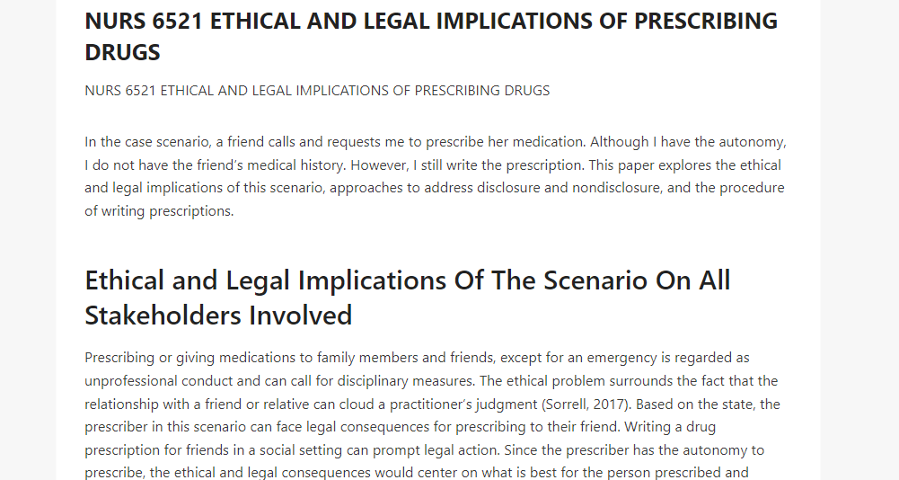 NURS 6521 ETHICAL AND LEGAL IMPLICATIONS OF PRESCRIBING DRUGS