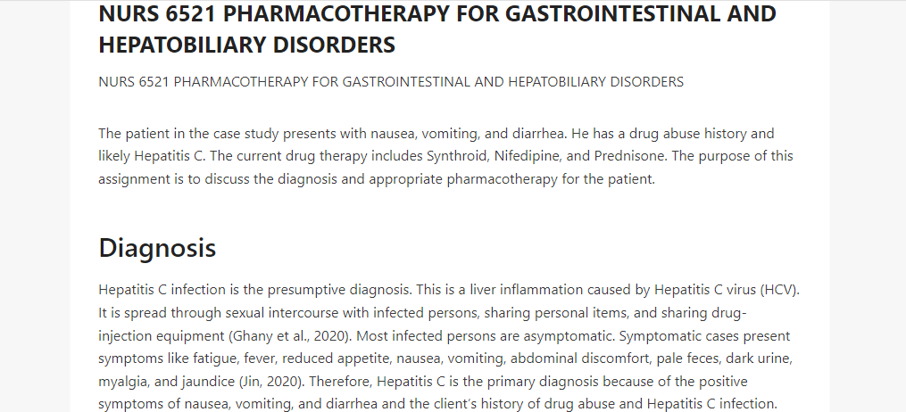 NURS 6521 PHARMACOTHERAPY FOR GASTROINTESTINAL AND HEPATOBILIARY DISORDERS 