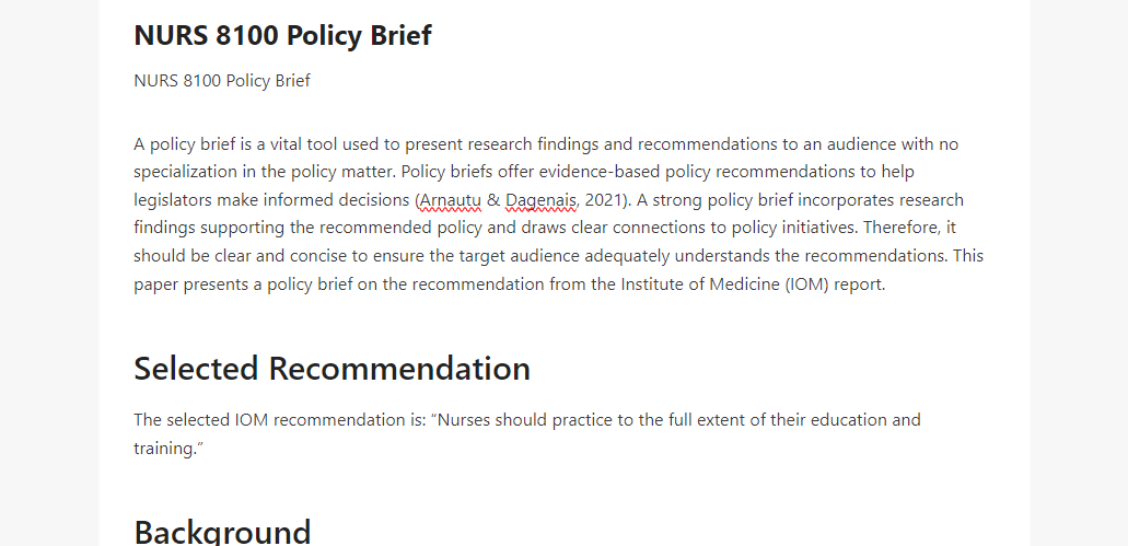 NURS 8100 Policy Brief