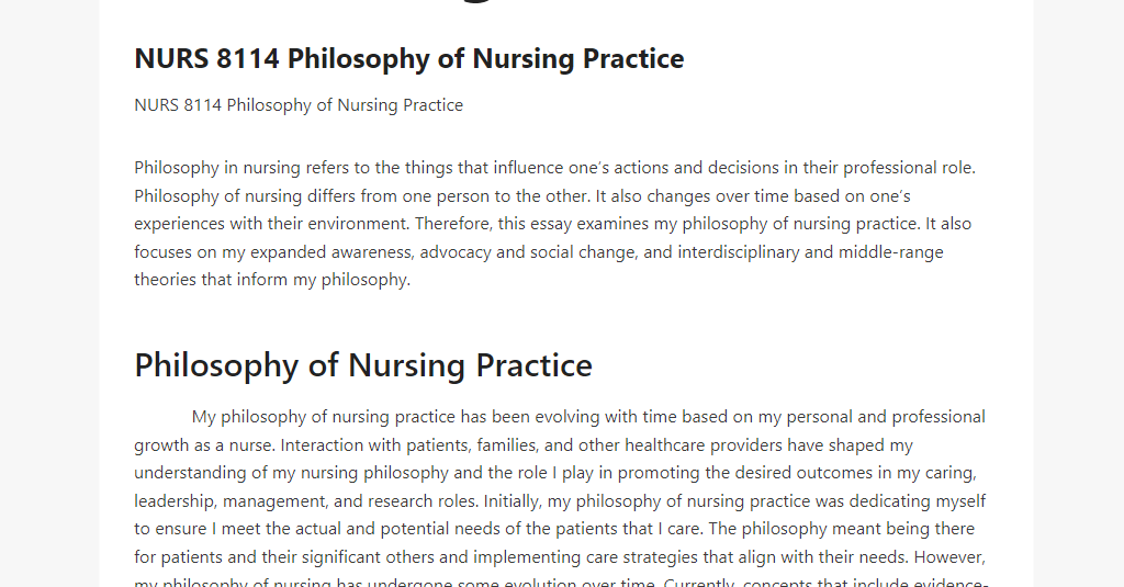 NURS 8114 Philosophy of Nursing Practice