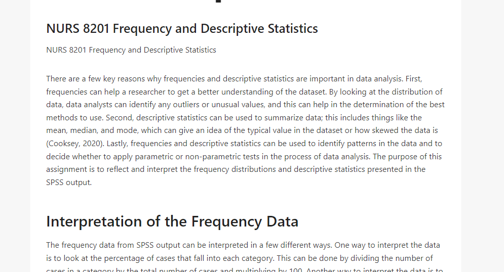 NURS 8201 Frequency and Descriptive Statistics