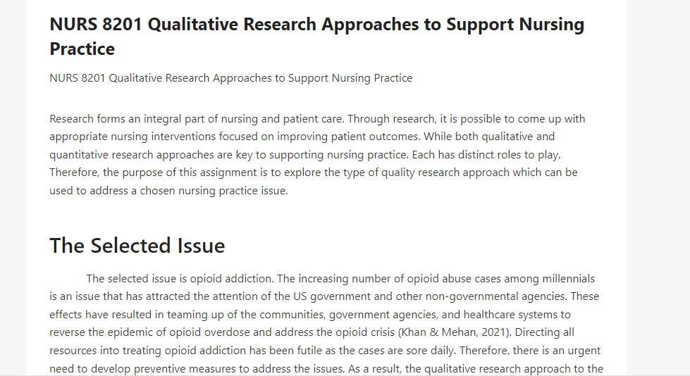 NURS 8201 Qualitative Research Approaches to Support Nursing Practice