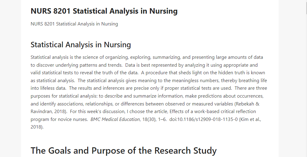 NURS 8201 Statistical Analysis in Nursing