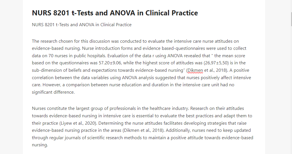 NURS 8201 t-Tests and ANOVA in Clinical Practice