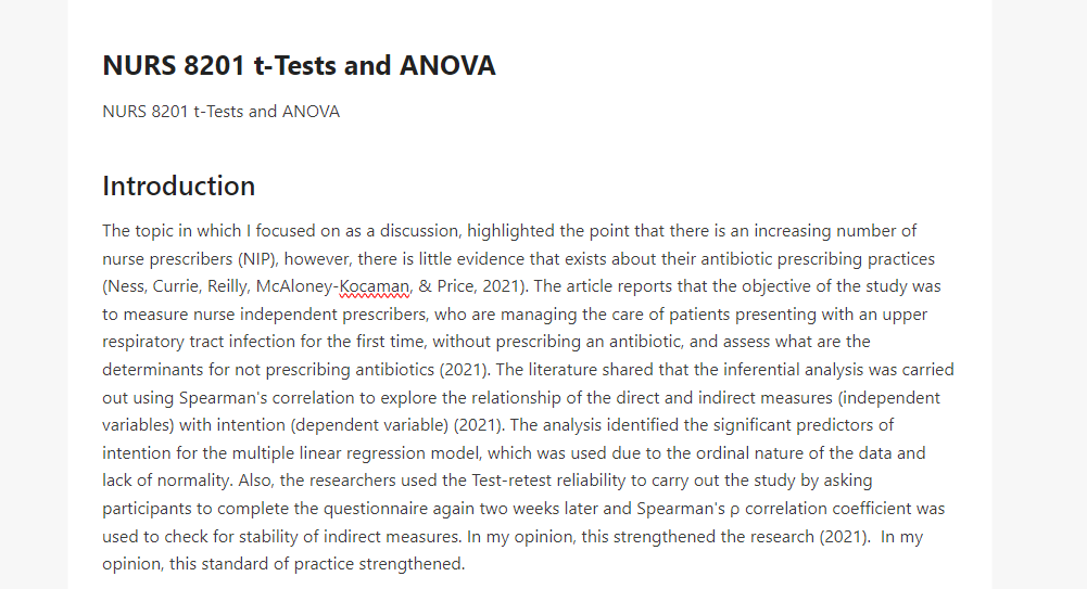 NURS 8201 t-Tests and ANOVA