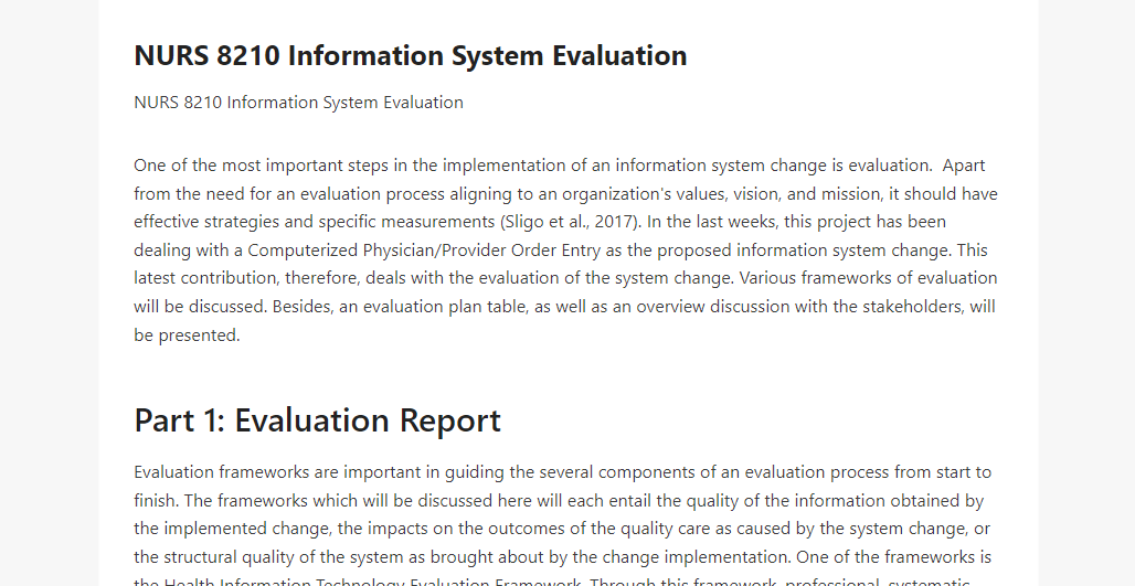 NURS 8210 Information System Evaluation