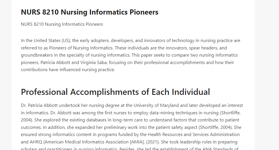 NURS 8210 Nursing Informatics Pioneers