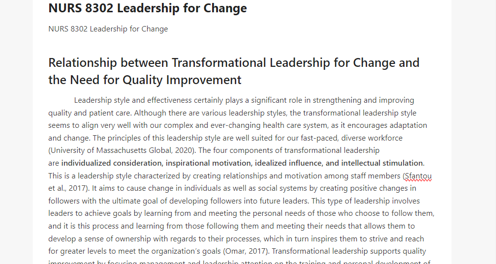 NURS 8302 Leadership for Change