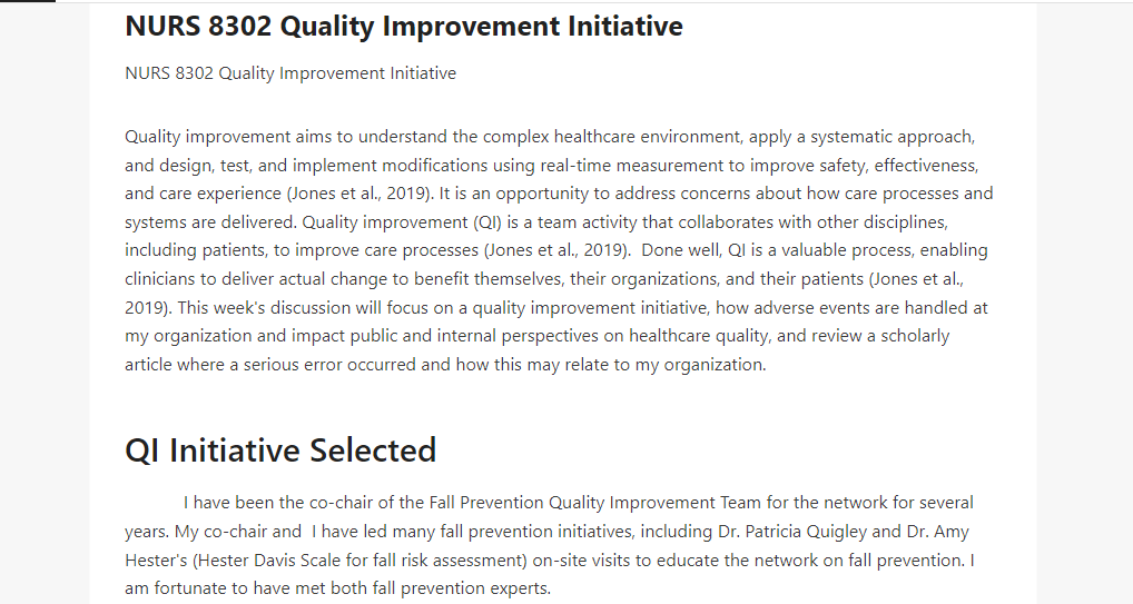 NURS 8302 Quality Improvement Initiative
