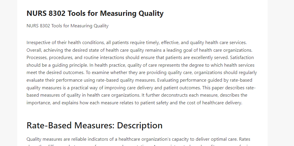 NURS 8302 Tools for Measuring Quality