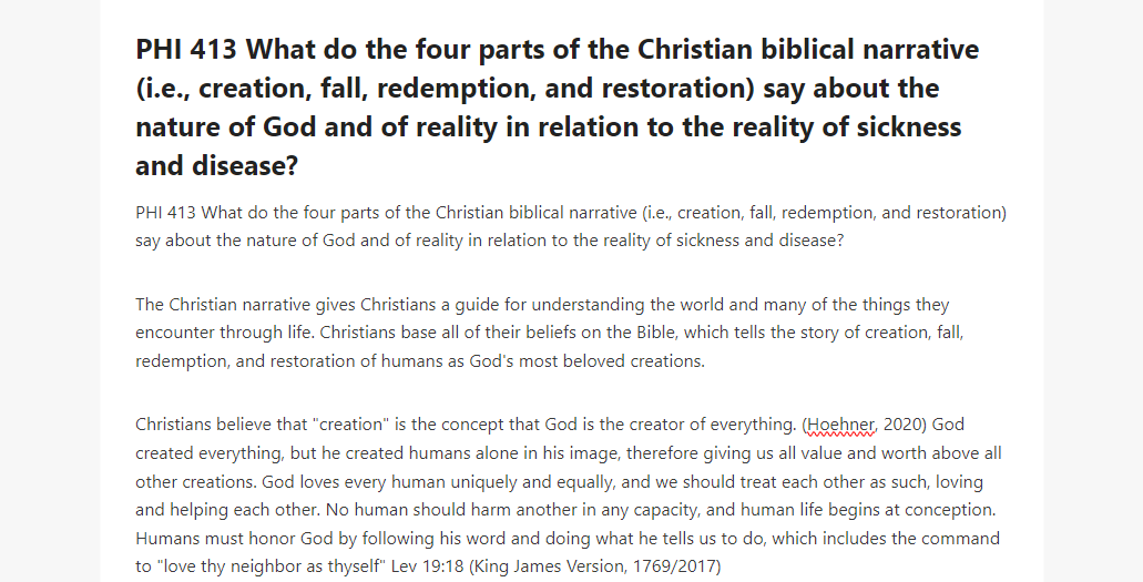 PHI 413 What do the four parts of the Christian biblical narrative