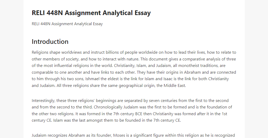 RELI 448N Assignment Analytical Essay