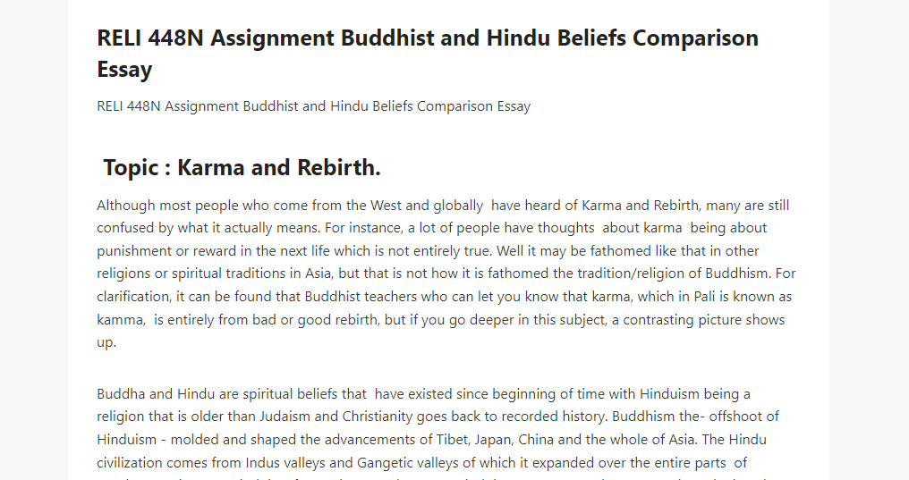 RELI 448N Assignment Buddhist and Hindu Beliefs Comparison Essay
