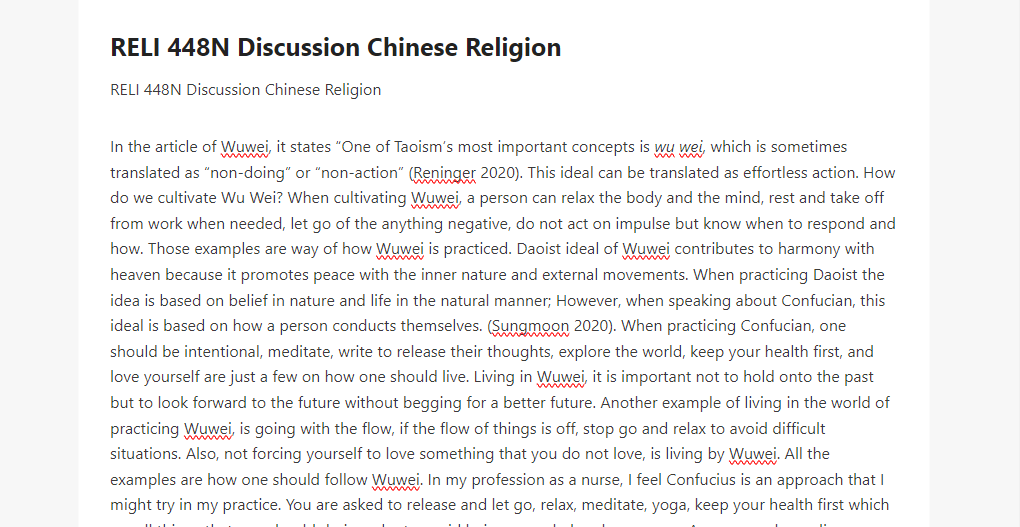 RELI 448N Discussion Chinese Religion 