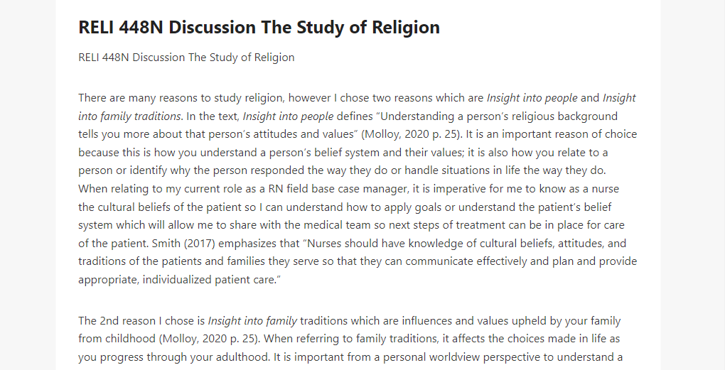 RELI 448N Discussion The Study of Religion