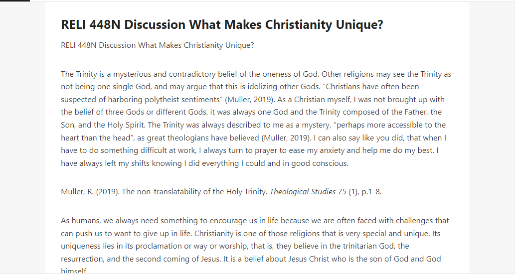 RELI 448N Discussion What Makes Christianity Unique