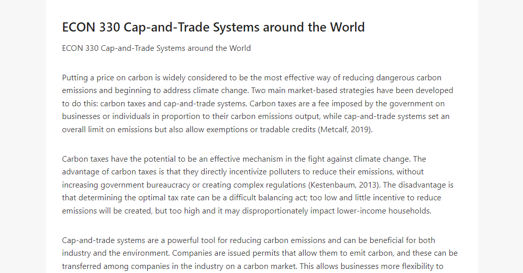 ECON 330 Cap-and-Trade Systems around the World