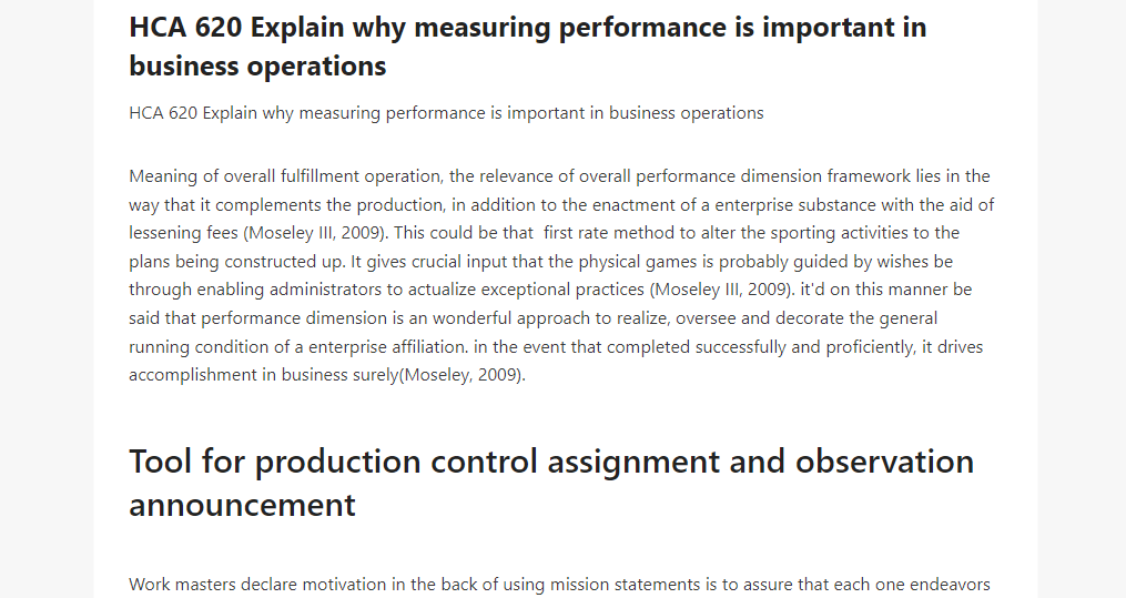 HCA 620 Explain why measuring performance is important in business operations