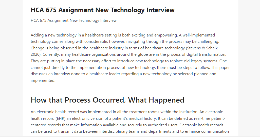 HCA 675 Assignment New Technology Interview
