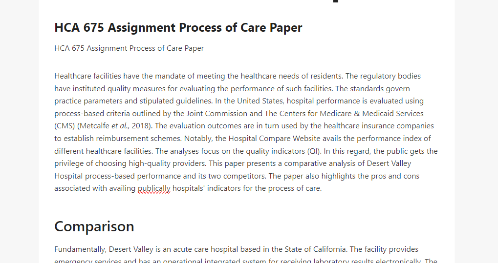 HCA 675 Assignment Process of Care Paper