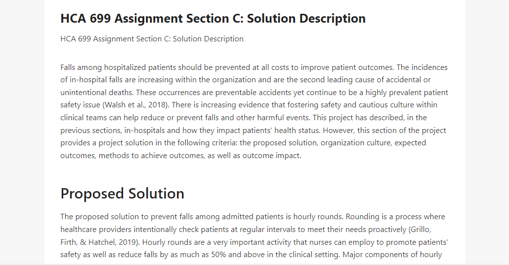 HCA 699 Assignment Section C Solution Description