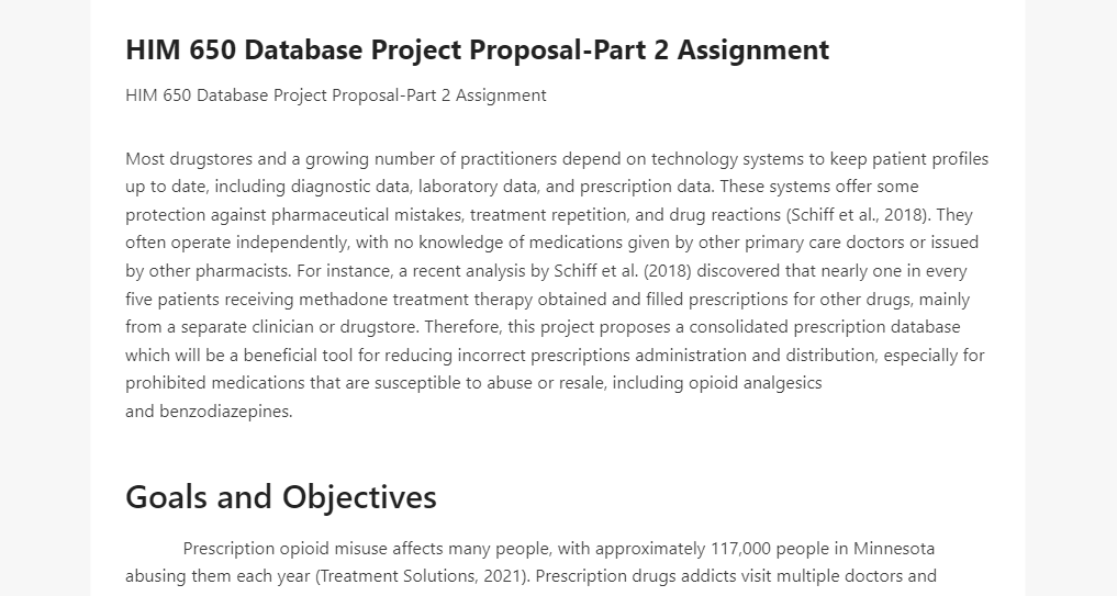 HIM 650 Database Project Proposal-Part 2 Assignment