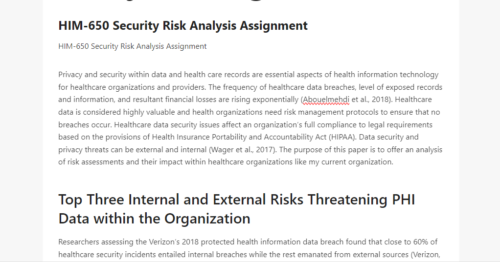 HIM-650 Security Risk Analysis Assignment