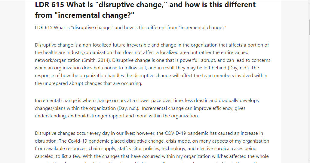 LDR 615 What is disruptive change, and how is this different from incremental change