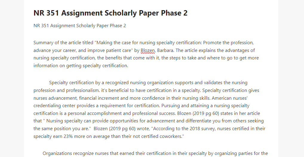 NR 351 Assignment Scholarly Paper Phase 2