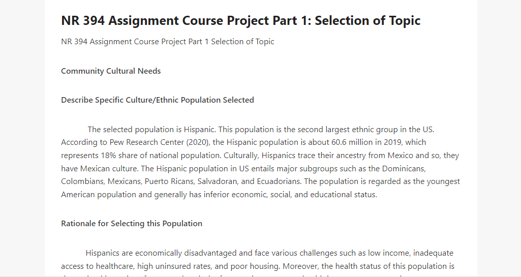 NR 394 Assignment Course Project Part 1 Selection of Topic 