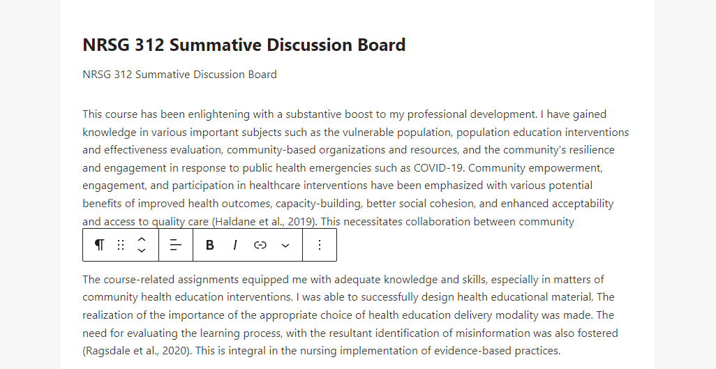 NRSG 312 Summative Discussion Board
