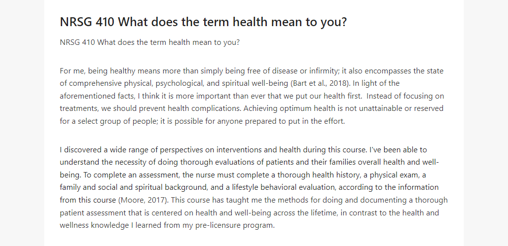 NRSG 410 What does the term health mean to you