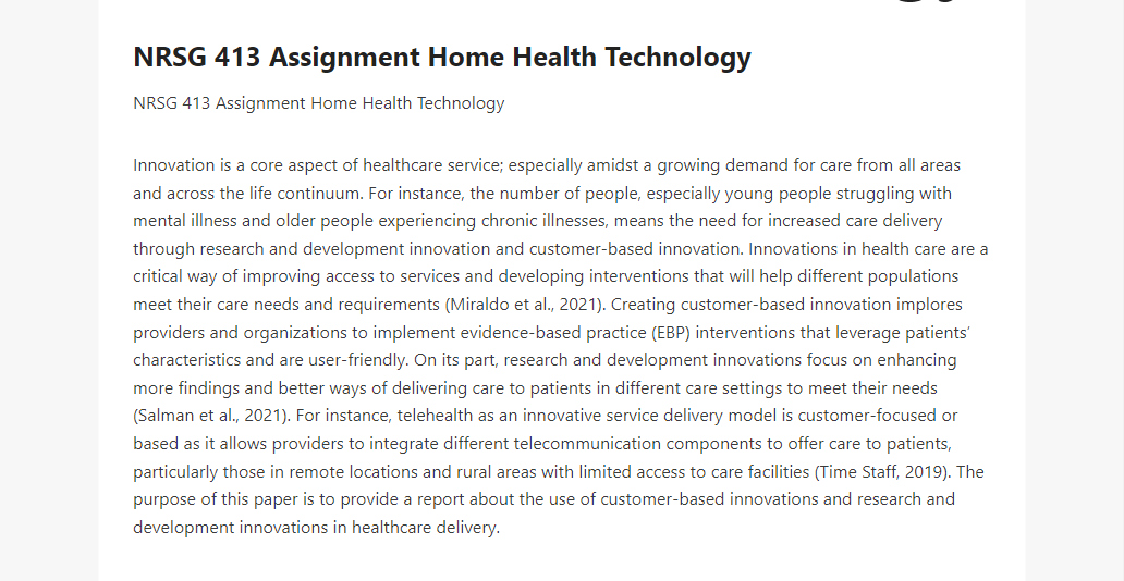 NRSG 413 Assignment Home Health Technology