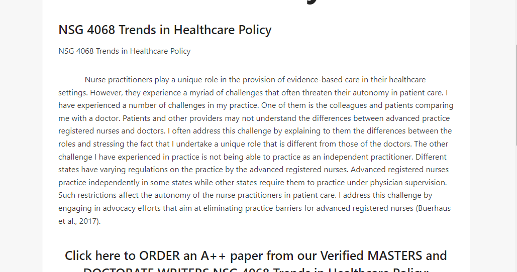 NSG 4068 Trends in Healthcare Policy