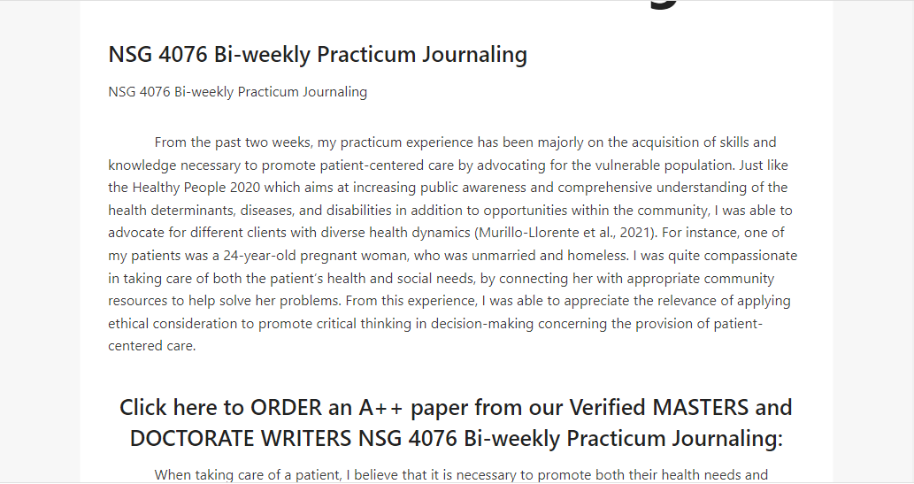 NSG 4076 Bi-weekly Practicum Journaling