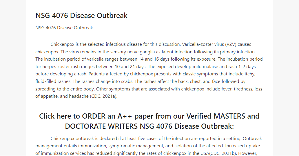 NSG 4076 Disease Outbreak