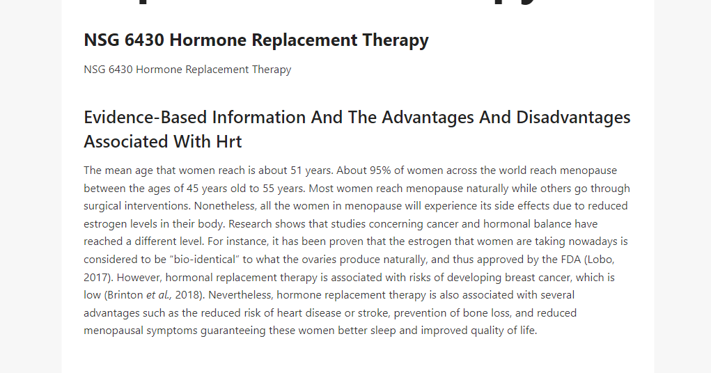 NSG 6430 Hormone Replacement Therapy