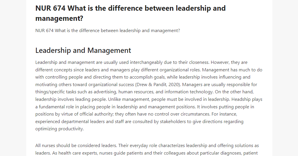 NUR 674 What is the difference between leadership and management