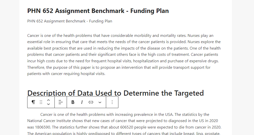 PHN 652 Assignment Benchmark - Funding Plan