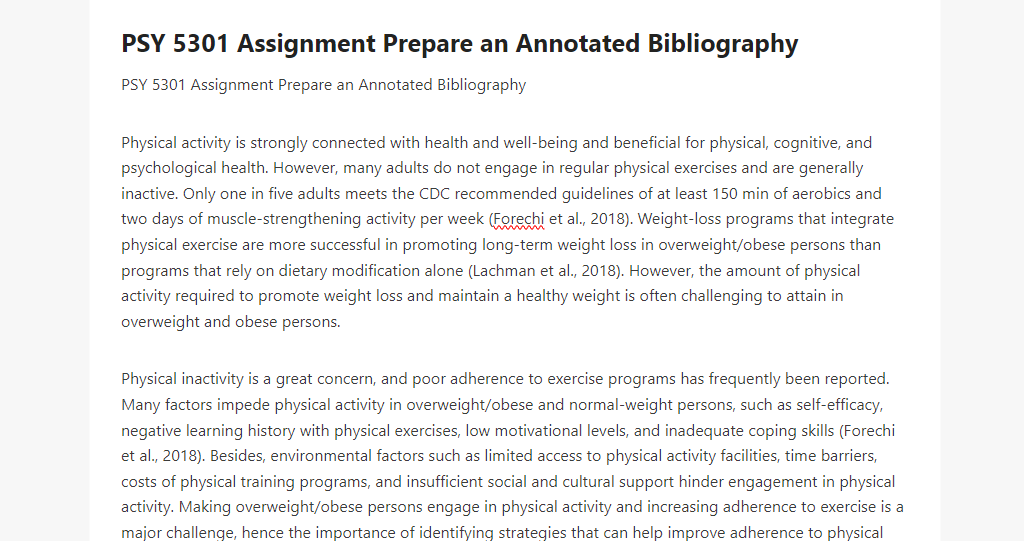 PSY 5301 Assignment Prepare an Annotated Bibliography