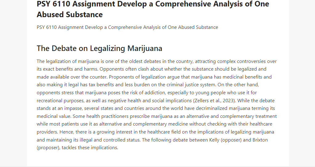 PSY 6110 Assignment Develop a Comprehensive Analysis of One Abused Substance