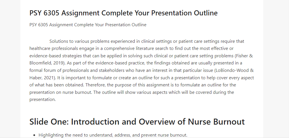 PSY 6305 Assignment Complete Your Presentation Outline