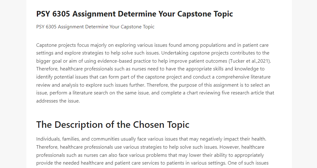 PSY 6305 Assignment Determine Your Capstone Topic